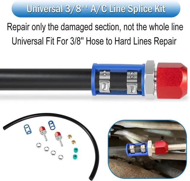Alt view image 2 of 7 - 800-671 A/C Line Splice Kit for 3/8 Line With No.6 Hose, A/C Air Conditioning Repair Splice Connector, Universal Fit For 3/8'' Hose to Hard Lines Repair