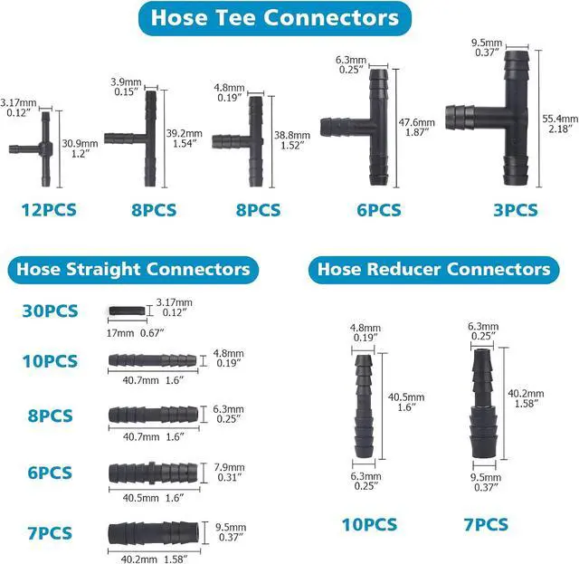Alt view image 3 of 6 - 1/8" 5/32" 3/16" 1/4" 5/16" 3/8" Automotive Silicone Vacuum Tubing Hose line Kit 5FT with 115PCS Nylon Vacuum Connectors, 63PCS Rubber Vacuum Caps, Total 184 PCS (Black)