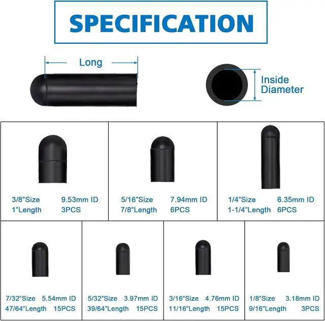 Alt view image 4 of 6 - 1/8" 5/32" 3/16" 1/4" 5/16" 3/8" Automotive Silicone Vacuum Tubing Hose line Kit 5FT with 115PCS Nylon Vacuum Connectors, 63PCS Rubber Vacuum Caps, Total 184 PCS (Black)