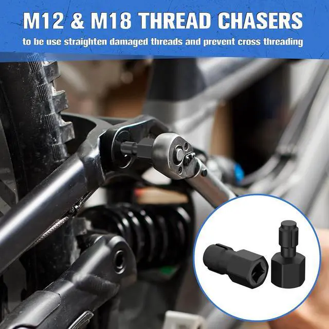 Alt view image 4 of 5 - 7-Piece O2 Oxygen Sensor Socket and Thread Chaser Set, 3/8" & 1/2" Drive for 1-1/16", 7/8", 27mm, 22mm for O2, Oil Pressure, Vacuum & Thermal Sensor Removal, CR-MO Steel