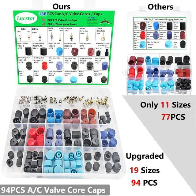 Alt view image 6 of 7 - AC R12/r134a Recharge Kit & Schrader Valve Tool - 5 Set AC Seal & Caps, Compressor Gasket Seals