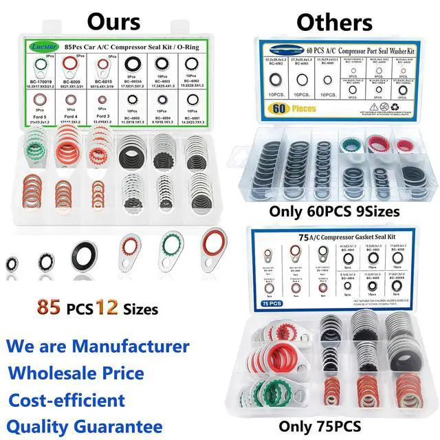 Alt view image 7 of 7 - AC R12/r134a Recharge Kit & Schrader Valve Tool - 5 Set AC Seal & Caps, Compressor Gasket Seals
