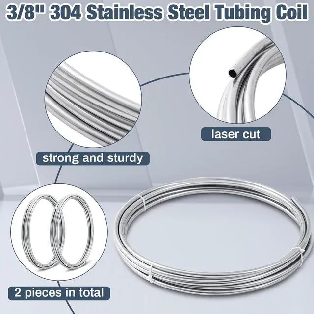 Alt view image 3 of 7 - 3/8" x 50 ft 304 Stainless Steel Tubing Coil Applied for Making Fuel Pipe Coils, Wort Cooling and Automobile Applications