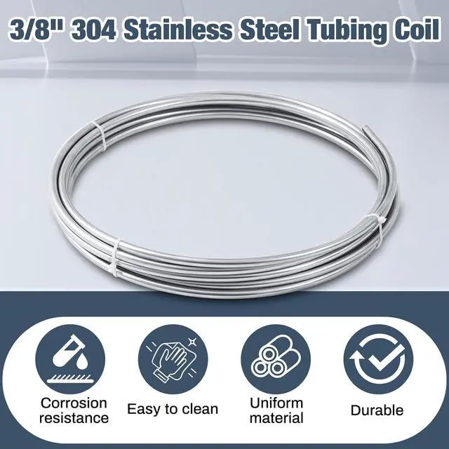 Alt view image 4 of 7 - 3/8" x 50 ft 304 Stainless Steel Tubing Coil Applied for Making Fuel Pipe Coils, Wort Cooling and Automobile Applications