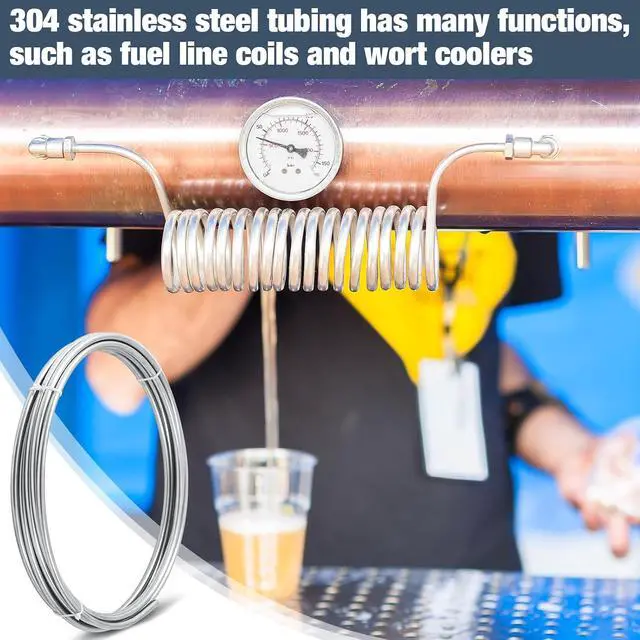 Alt view image 5 of 7 - 3/8" x 50 ft 304 Stainless Steel Tubing Coil Applied for Making Fuel Pipe Coils, Wort Cooling and Automobile Applications