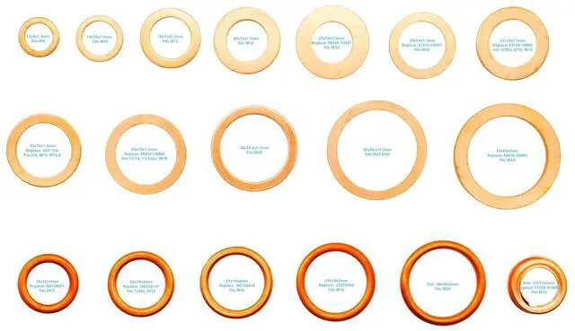 Alt view image 3 of 7 - 18 Sizes Copper Oil Drain Plug Gaskets/Crush Washers Assortment Kits (168pcs)