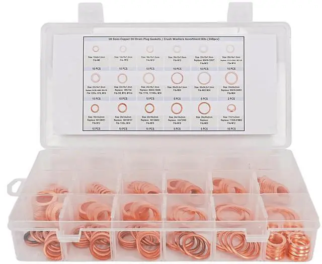 Alt view image 5 of 7 - 18 Sizes Copper Oil Drain Plug Gaskets/Crush Washers Assortment Kits (168pcs)
