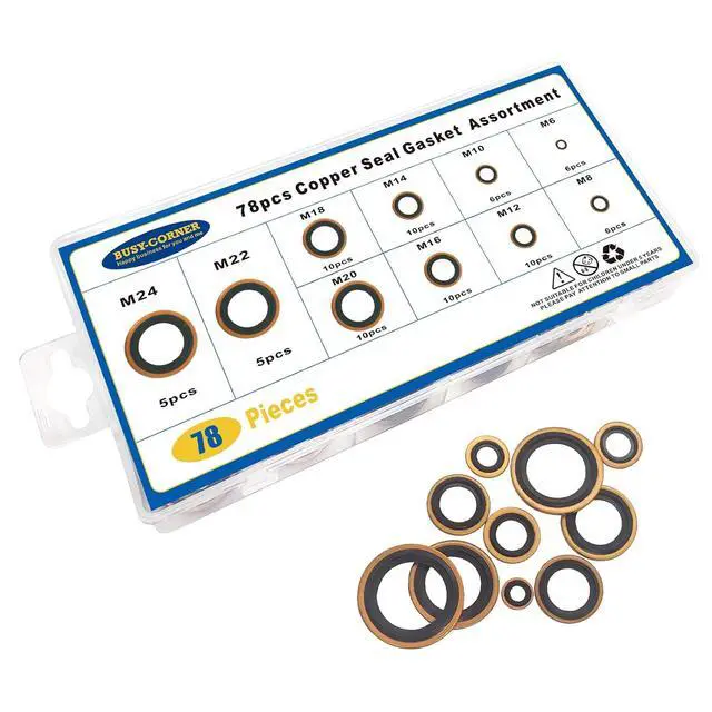 Alt view image 4 of 7 - 78 PCS 10 Sizes Copper Metric Bonded Seal Dowty Washer, Automotive Self-Centred Dowty Seal Gasket Assortment, M6/8/10/12/14/16/18/20/22/24