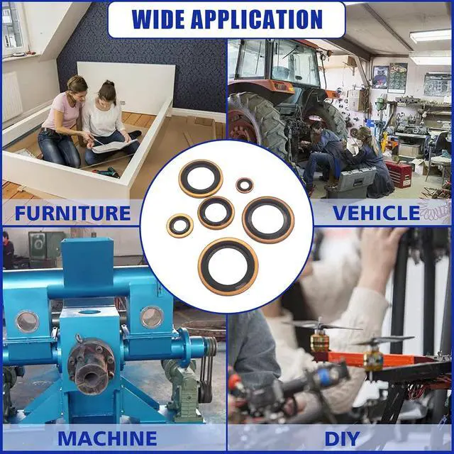 Alt view image 5 of 7 - 78 PCS 10 Sizes Copper Metric Bonded Seal Dowty Washer, Automotive Self-Centred Dowty Seal Gasket Assortment, M6/8/10/12/14/16/18/20/22/24