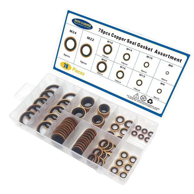 Alt view image 7 of 7 - 78 PCS 10 Sizes Copper Metric Bonded Seal Dowty Washer, Automotive Self-Centred Dowty Seal Gasket Assortment, M6/8/10/12/14/16/18/20/22/24