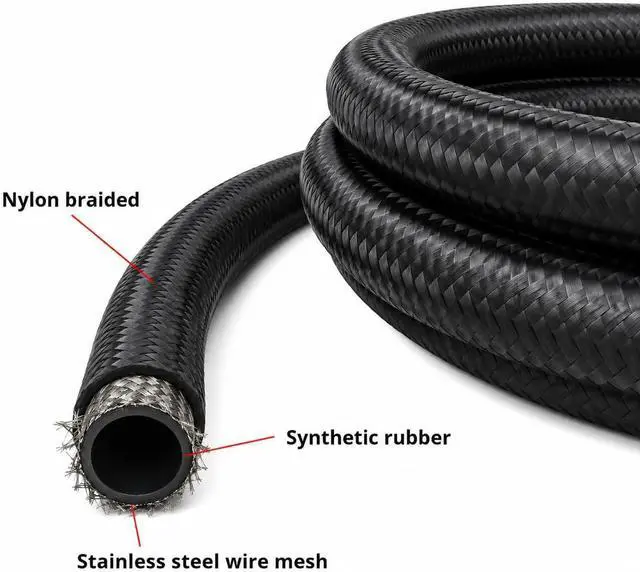 Alt view image 2 of 4 - 10AN CPE Fuel Hose Line Fitting Kit AN10 Nylon Braided Fuel Hose 10FT Black ID: 0.56 inch (14.2mm)