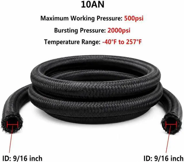 Alt view image 3 of 4 - 10AN CPE Fuel Hose Line Fitting Kit AN10 Nylon Braided Fuel Hose 10FT Black ID: 0.56 inch (14.2mm)