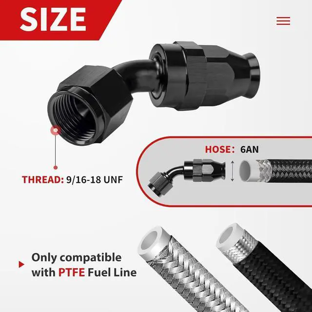 Alt view image 6 of 7 - 6AN 25FT PTFE Fuel Line Kit, AN6 3/8" LS Swap EFI E85 Nylon Stainless Steel Braided Fuel Hose With 26PCS PTFE Fuel Hose End Fitting & AN Fitting Wrench