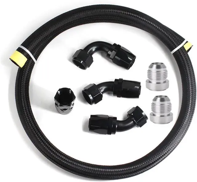 Alt view image 4 of 7 - 16AN Fuel Line Kit, AN16 Nylon Braided CPE Rubber Hose Oil Cooling Line, 5 Feet Hose With AN16 0 Deg,45 Deg,90Deg Fittings