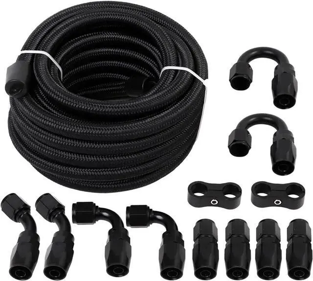 Main image of 10AN Fuel Line Kit AN10 Nylon Braided Fuel Line Hose Fitting Kit CPE 20FT Black