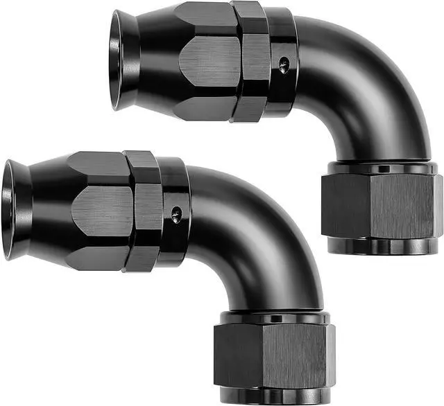 Main image of 10AN 90 Degree PTFE One Piece Full Flow End Hose Fitting Aluminum Black 2PCS