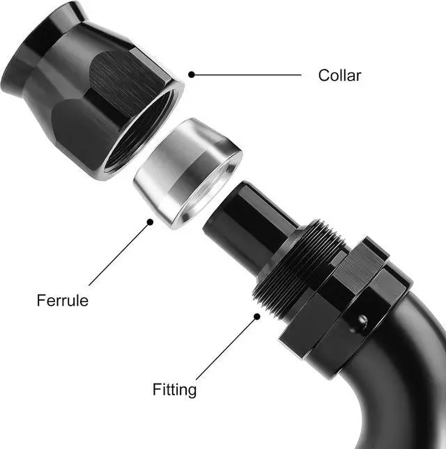 Alt view image 3 of 6 - 10AN 90 Degree PTFE One Piece Full Flow End Hose Fitting Aluminum Black 2PCS