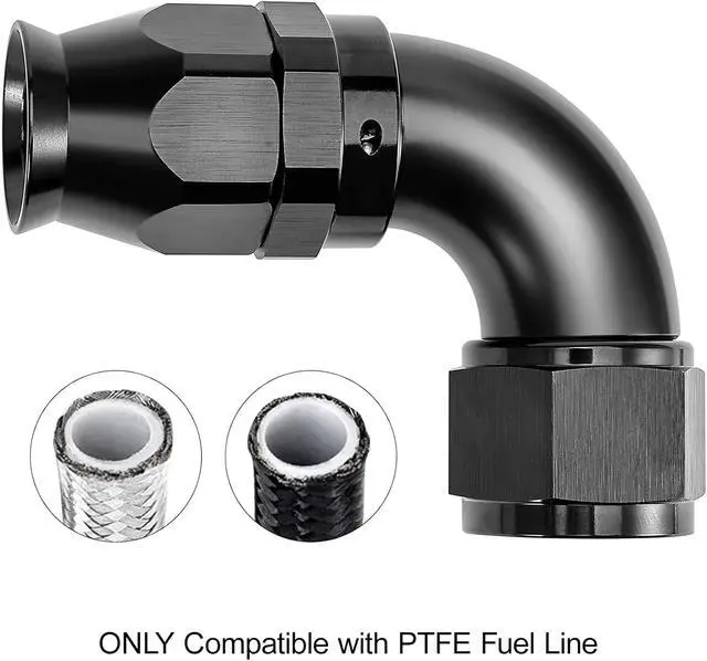Alt view image 5 of 6 - 10AN 90 Degree PTFE One Piece Full Flow End Hose Fitting Aluminum Black 2PCS
