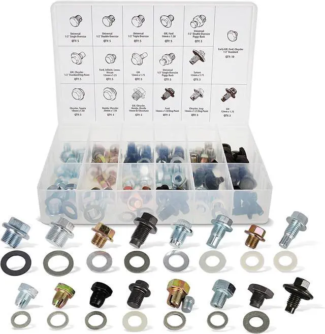 Main image of Oil Drain Plug 76pc Assortment SAE & Metric Drain Plugs & Washer Gasket Set Compatible with Jeep GM Ford Toyota