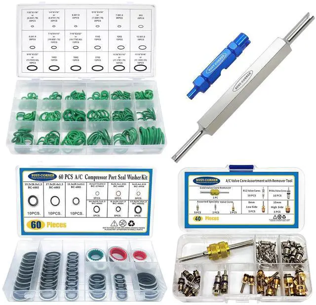 Main image of Universal Car A/C Repair Kit, AC Valve Core O Ring Kit, Valve Removal Tools, AC Seal Kit, R12 r134a Refrigerant Recharge Kit, Car A/C Compressor Gasket Sealing Washer