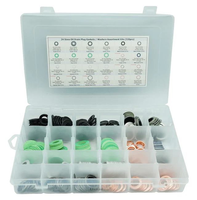 Alt view image 3 of 6 - 320PCS 24 Sizes Master Oil Drain Plug Gasket Washer Assortment Kit, Replaces 11026-01M02, 097-119, 097-139, 097-021, 097-025, 803916010, MD050317, APC93000