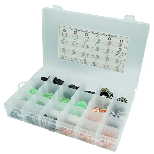 Alt view image 4 of 6 - 320PCS 24 Sizes Master Oil Drain Plug Gasket Washer Assortment Kit, Replaces 11026-01M02, 097-119, 097-139, 097-021, 097-025, 803916010, MD050317, APC93000