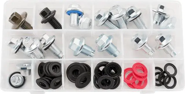 Main image of 9 Types Oil Drain Plug (18PCS) and 5 Types Rubber Gaskets (40PCS) Master Assortment Kits fit GMC, Buick, Cadillac, Chevrolet, Ford, Replace 090-115, 653116US, 090-091, 653096US, 55577568