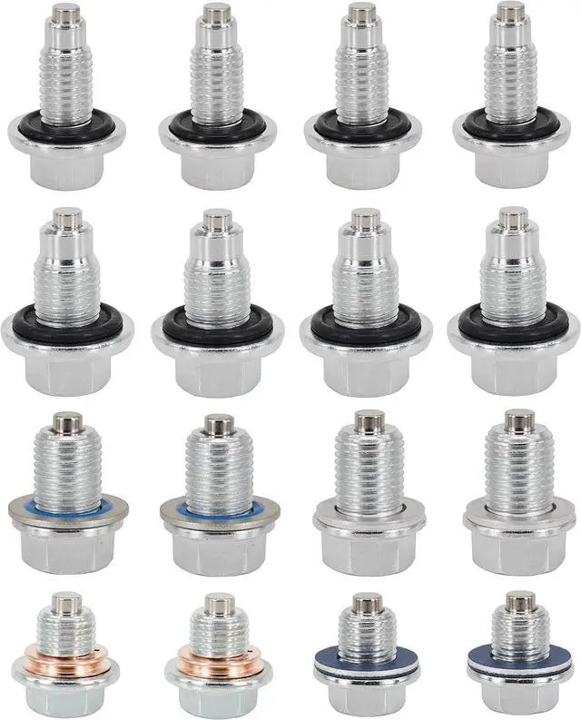 Main image of 4PCS M12x1.75MM, 4PCS M14x1.5MM, 4PCS M14x1.5MM, 4PCS M12x1.25MM, Magnetic Engine Oil Drain Plug Assortment, fit for Select Models, with 32PCS Gaskets