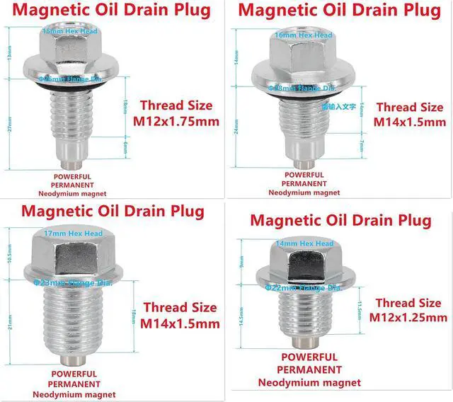 Alt view image 2 of 6 - 4PCS M12x1.75MM, 4PCS M14x1.5MM, 4PCS M14x1.5MM, 4PCS M12x1.25MM, Magnetic Engine Oil Drain Plug Assortment, fit for Select Models, with 32PCS Gaskets