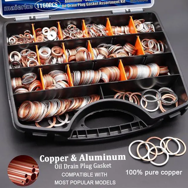 Alt view image 4 of 7 - 1160PCS Crush Washer Oil Drain Plug,18 Sizes Copper and Aluminum Oil Drain Plug Gasket Assortment,Automotive Engine Crush Washers (M6 M8 M10 M12 M14 M16 M18 M20 M22 M24)