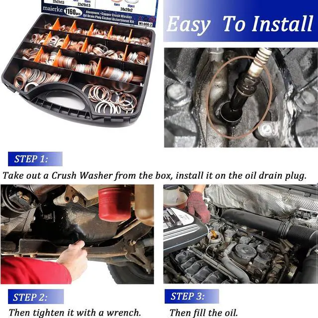 Alt view image 5 of 7 - 1160PCS Crush Washer Oil Drain Plug,18 Sizes Copper and Aluminum Oil Drain Plug Gasket Assortment,Automotive Engine Crush Washers (M6 M8 M10 M12 M14 M16 M18 M20 M22 M24)