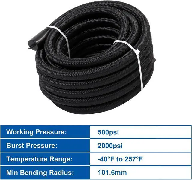 Alt view image 3 of 7 - 10AN Fuel Line Kit AN10 Nylon Braided Fuel Line Hose Fitting Kit CPE 20FT Black