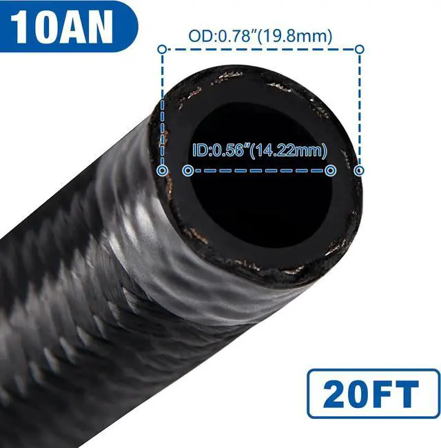 Alt view image 2 of 7 - 10AN Fuel Line Kit AN10 Nylon Braided Fuel Line Hose Fitting Kit CPE 20FT Black