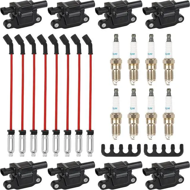 Main image of 8Pcs UF413 Square Ignition Coils with 8mm Spark Plug Wires Set & Iridium Spark Plugs Compatible with Chevy Silverado Suburban Tahoe, GMC Sierra Yukon, Cadillac, Buick 4.8L 5.3L 6.0L 6.2L