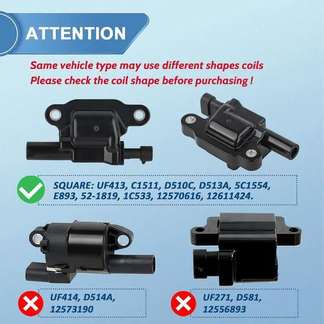 Alt view image 2 of 7 - 8Pcs UF413 Square Ignition Coils with 8mm Spark Plug Wires Set & Iridium Spark Plugs Compatible with Chevy Silverado Suburban Tahoe, GMC Sierra Yukon, Cadillac, Buick 4.8L 5.3L 6.0L 6.2L