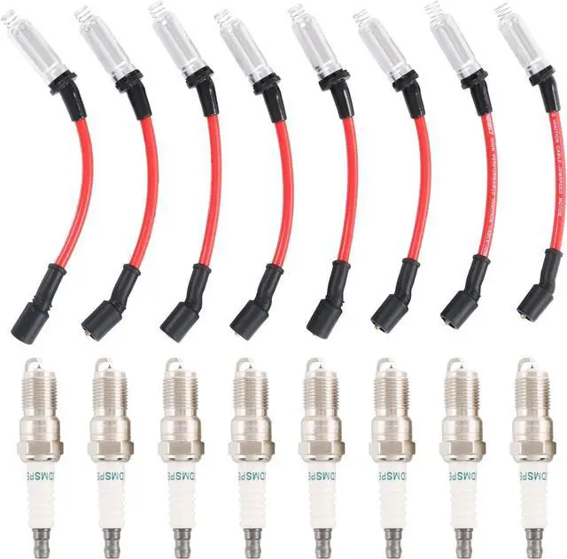 Main image of Iridium Spark Plugs 3186 & Spark Plug Wires M8-48322 Replacement For Chevy Silverado Suburban Avalanche Replacement For GMC Yukon Sierra 5.3L 6.0L 6.2L Replace 12680072 12621258 7831 483227831 Red