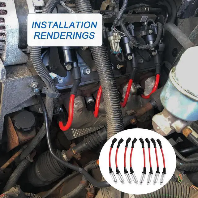 Alt view image 6 of 7 - Iridium Spark Plugs 3186 & Spark Plug Wires M8-48322 Replacement For Chevy Silverado Suburban Avalanche Replacement For GMC Yukon Sierra 5.3L 6.0L 6.2L Replace 12680072 12621258 7831 483227831 Red