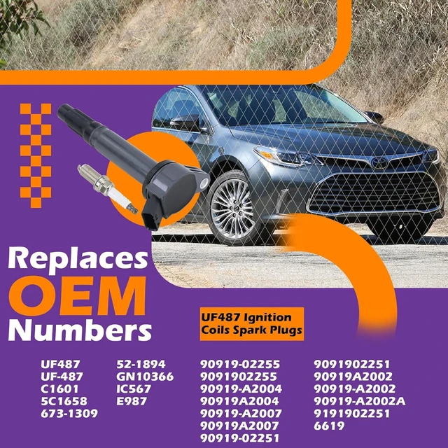 Alt view image 3 of 7 - UF487 Ignition Coils & Spark Plugs for 2007-2017 Toyota Camry, 2008-2017 Highlander, 2007-2016 Sienna, 2006-2012 RAV4, 2007-2018 Lexus ES350 3.5L, Replaces 90919-02255 673-1309 (6 PCS)