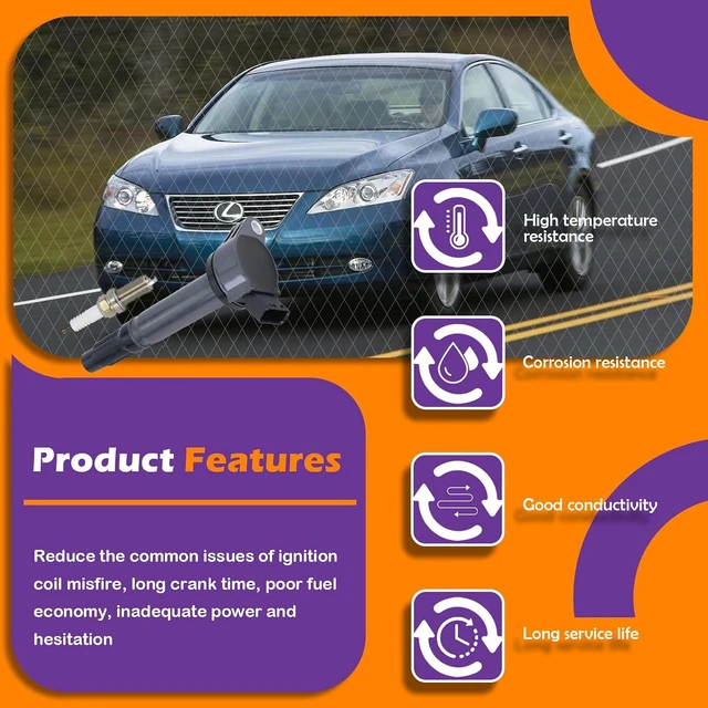 Alt view image 4 of 7 - UF487 Ignition Coils & Spark Plugs for 2007-2017 Toyota Camry, 2008-2017 Highlander, 2007-2016 Sienna, 2006-2012 RAV4, 2007-2018 Lexus ES350 3.5L, Replaces 90919-02255 673-1309 (6 PCS)