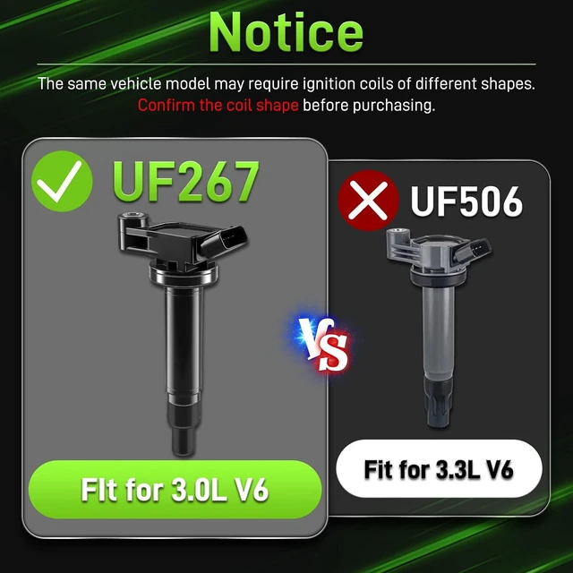 Alt view image 5 of 7 - Set of 6 UF267 Ignition Coils & 3297 Spark Plugs for Toyota Camry Avalon Highlander Sienna 3.0L (2000-2006) & Lexus ES300 RX300 3.0L (1999-2003)