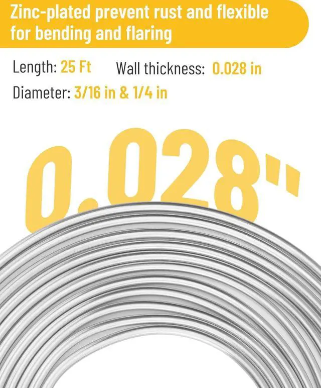 Alt view image 5 of 7 - 25 ft 3/16in &1/4in Zinc-Plated Brake Line Flaring Tool Kit, Includes 3-in-1 Tube Bender, Double & Single Flaring Tool Set, 1 Tube Cutter, 4 Threads Unions, 40 Fittings