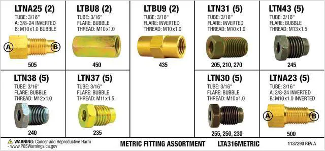 Alt view image 2 of 4 - - 3/16" Metric Fitting Assortment Kit, Tube Nut, Union, Adapter, 9 Popular SKUs, 36 Pieces, 25 Tube Nuts, 4 Unions, 7 Adapters, Shatter Resistant Tackle Box, Brake Line Repair