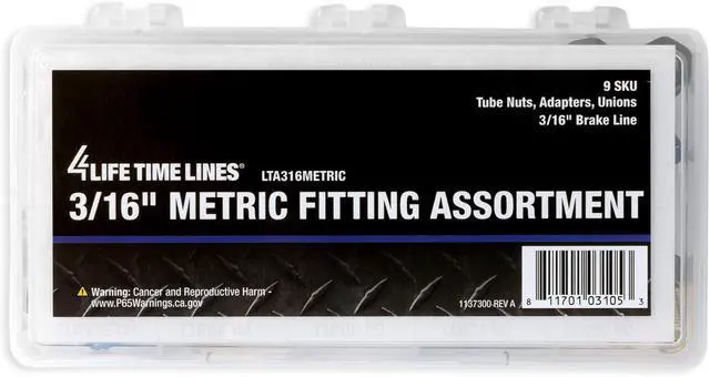 Alt view image 4 of 4 - - 3/16" Metric Fitting Assortment Kit, Tube Nut, Union, Adapter, 9 Popular SKUs, 36 Pieces, 25 Tube Nuts, 4 Unions, 7 Adapters, Shatter Resistant Tackle Box, Brake Line Repair