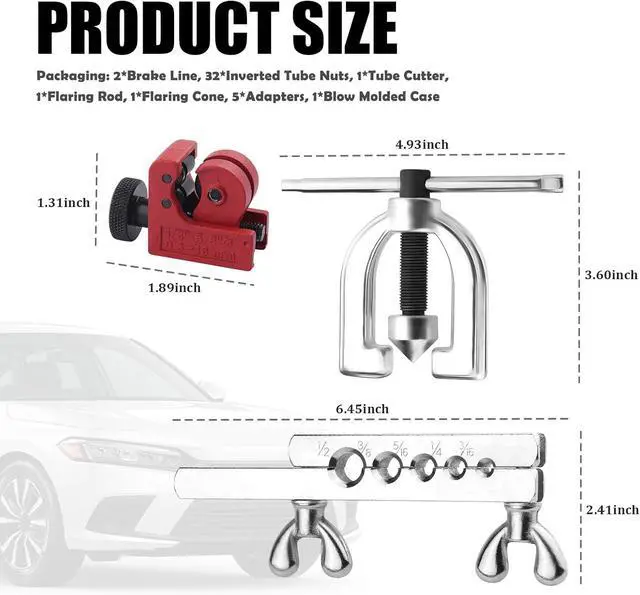 Alt view image 2 of 7 - 25Ft 1/4" and 3/16" Brake Line Kit,Single & Double Brake Line Flaring Tool Kit with 32 Inverted Fittings and Brakes Flare Tool Kits,Copper Plated Brakes Lines Repair Kits