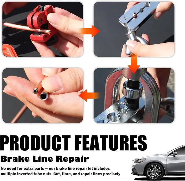 Alt view image 6 of 7 - 25Ft 1/4" and 3/16" Brake Line Kit,Single & Double Brake Line Flaring Tool Kit with 32 Inverted Fittings and Brakes Flare Tool Kits,Copper Plated Brakes Lines Repair Kits