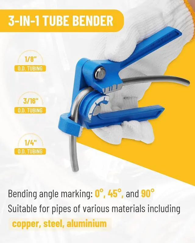 Alt view image 4 of 7 - 25 ft 3/16in Zinc-Plated Brake Line Flaring Tool Kit, Includes 3-in-1 Tube Bender, Double & Single Flaring Tool Set, 1 Tube Cutter, 2 Threads Unions, 20 Fittings
