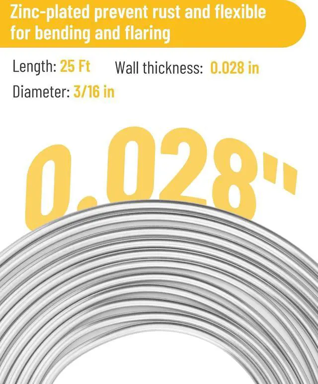 Alt view image 5 of 7 - 25 ft 3/16in Zinc-Plated Brake Line Flaring Tool Kit, Includes 3-in-1 Tube Bender, Double & Single Flaring Tool Set, 1 Tube Cutter, 2 Threads Unions, 20 Fittings