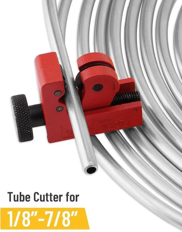 Alt view image 6 of 7 - 25 ft 3/16in Zinc-Plated Brake Line Flaring Tool Kit, Includes 3-in-1 Tube Bender, Double & Single Flaring Tool Set, 1 Tube Cutter, 2 Threads Unions, 20 Fittings