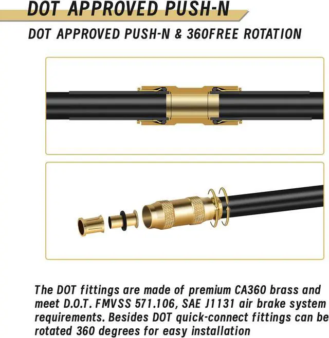 Alt view image 4 of 7 - 23PCS Brass DOT Air Line Fittings Kit Upgraded 1/4" 3/8" 1/2" Push to Connect Union Kit with Straight Adapters, Hose Repair Valve for Truck Trailer Air Brake Systems