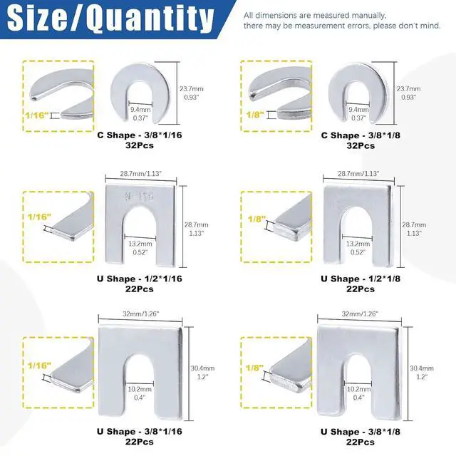 Alt view image 2 of 7 - 152Pcs 3/8" 1/2" Universal Body Shim Assortment Kit, Universal Auto Alignment Body Shim for Adjusting Body Parts or Camber Alignment
